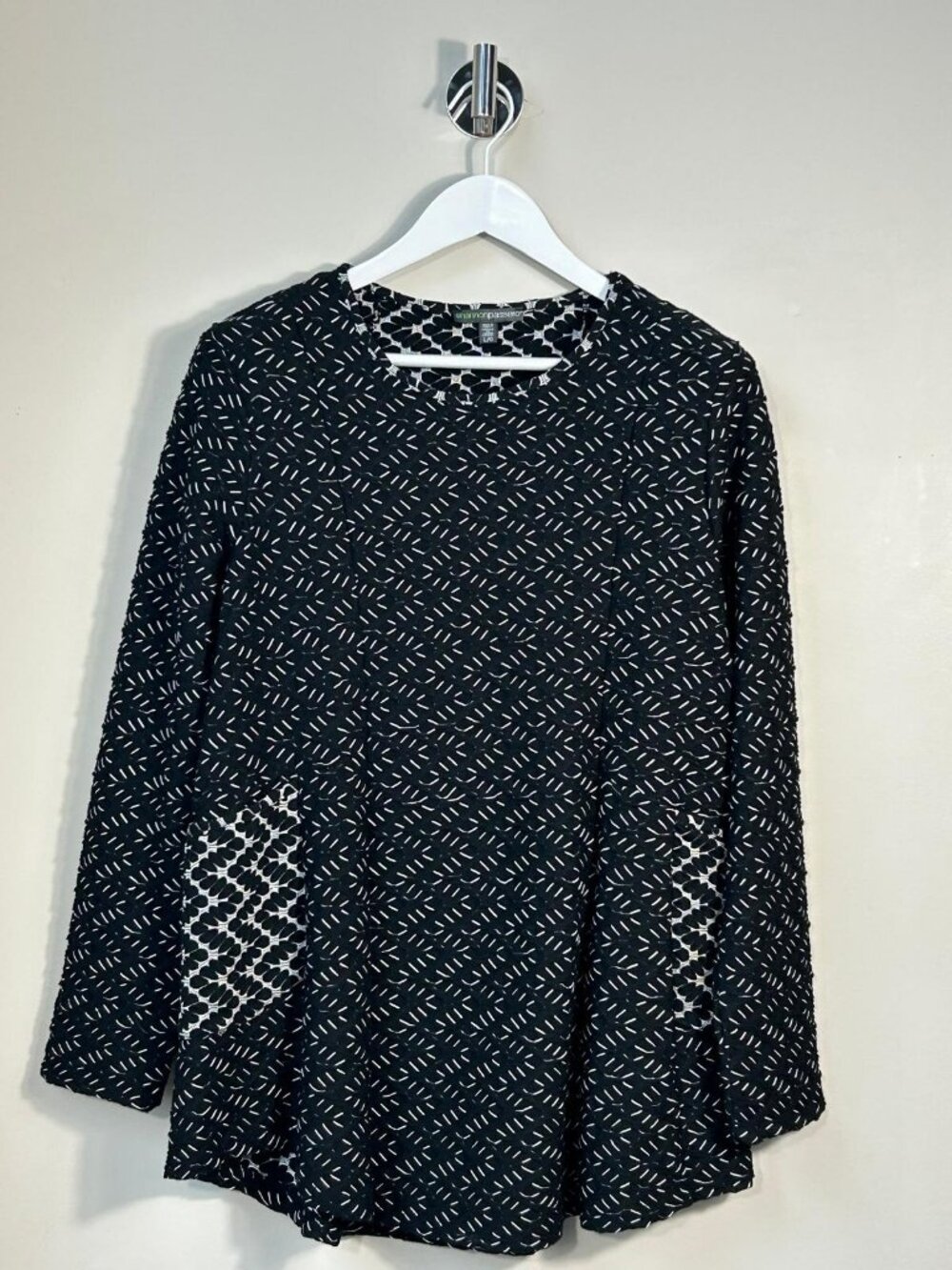 Shannon Passero Black White Textured Tunic Top-Size Large-Quite Luxury